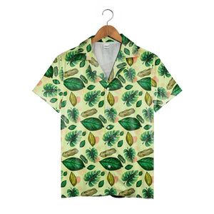 Chartreuse Botanical Hawaiian Shirt with Abstract Brushstrokes