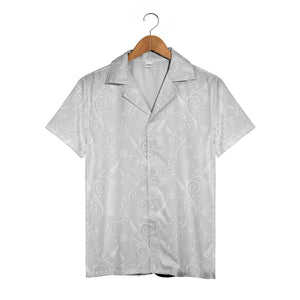 Elegant Gray Hawaiian Shirt with Embossed Floral and Heart Vine Pattern
