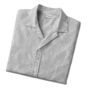 Elegant Gray Hawaiian Shirt with Embossed Floral and Heart Vine Pattern