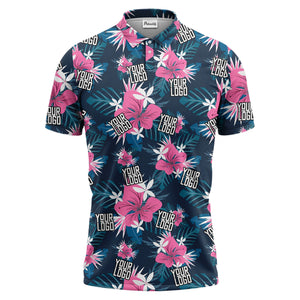 custom multi color tropical floral custom logo polo shirt with hibiscus plumeria print hawaiian shirt