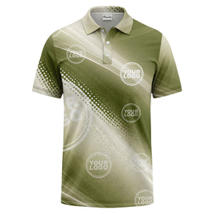abstract gradient waves & circular dots modern olive green polo shirt