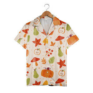 Autumn Harvest Hawaiian Shirt with Pumpkins Mushrooms and Maple Leaves