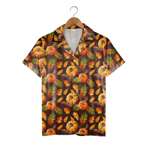Autumn Harvest Pumpkin Hawaiian Shirt with Cinnamon on Brown