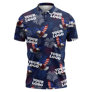 bald eagles fireworks stars & stripes patriotic navy blue polo shirt for men