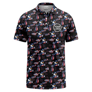 bald eagles golf bags fireworks patriotic polo shirt for men