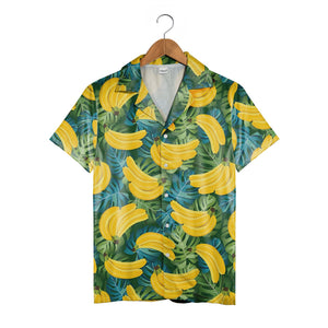 Banana Hawaiian Shirt on Dense Green Monstera Leaf Background
