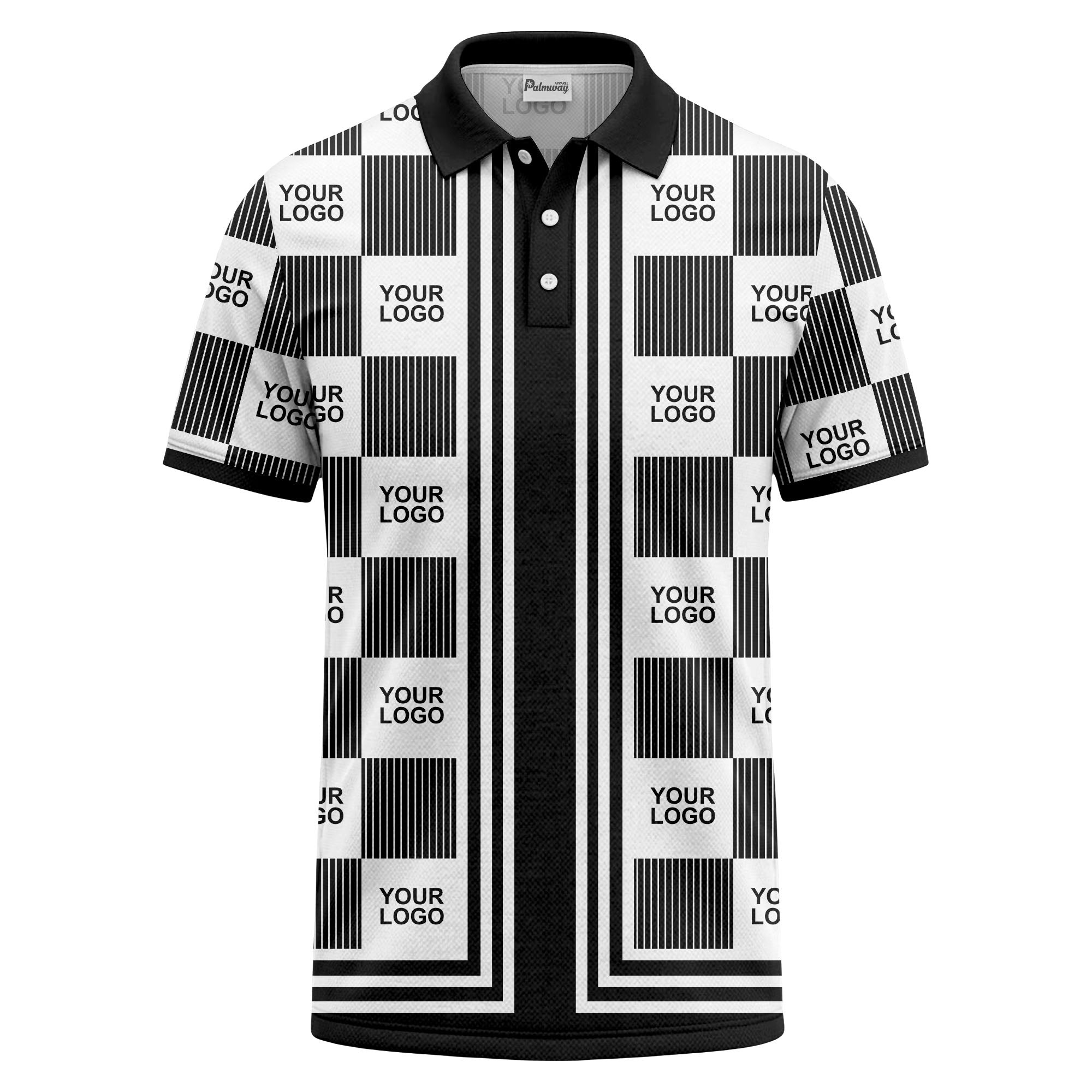 barcode graphic custom logo black white polo shirt for men