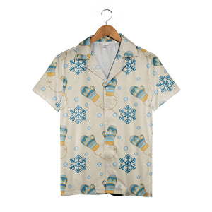 Beige Cozy Mittens Hawaiian Shirt with Teal Snowflake Strings