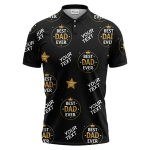 best dad ever crown & stars repeat pattern black gold polo shirt