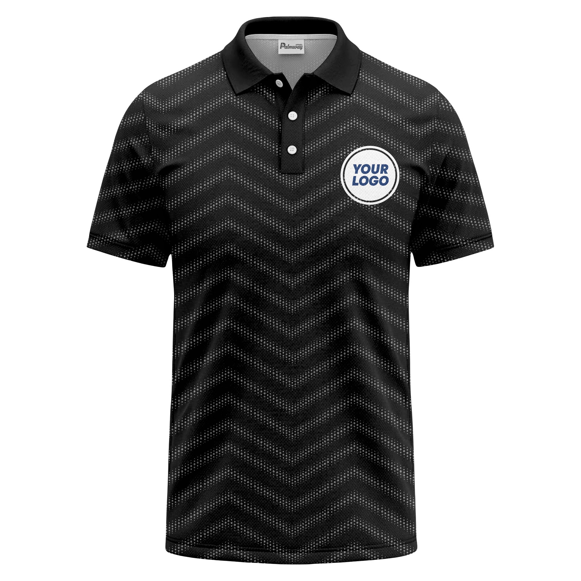 black chevron dot geometric pattern custom logo polo shirt for men
