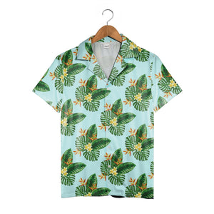 Black Elegant Monstera Hawaiian Shirt with Lime Green Mint Gradient Leaves
