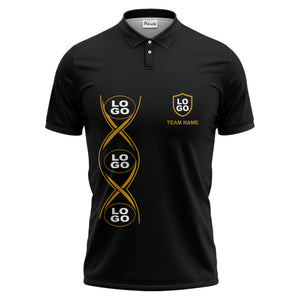 black gold infinity spiral shield team name graphic polo shirt for men