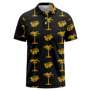 black gold palm trees & customizable logos graphic polo shirt