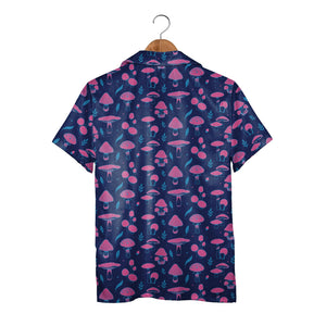 Black Psychedelic Neon Mushroom Hawaiian Shirt with Vibrant Trippy Colors