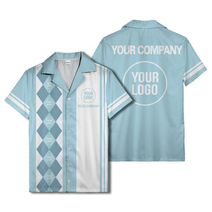 black white argyle stripes & custom logos golf hawaiian shirt