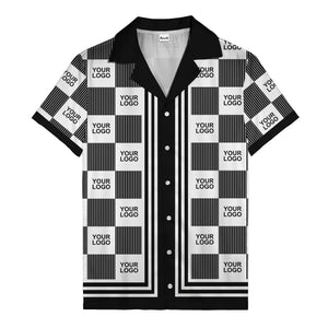 black white checkerboard barcode logo customizable hawaiian shirt