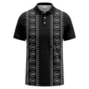 black white fish symbol repeat pattern golf polo shirt