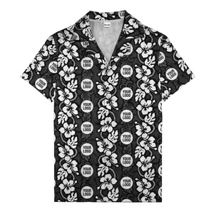 black & white hibiscus monstera custom logo hawaiian shirt for men