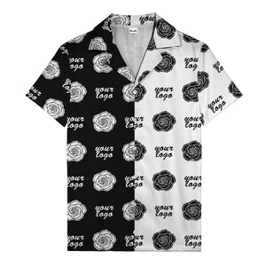 black white rose & custom logo repeat graphic hawaiian shirt