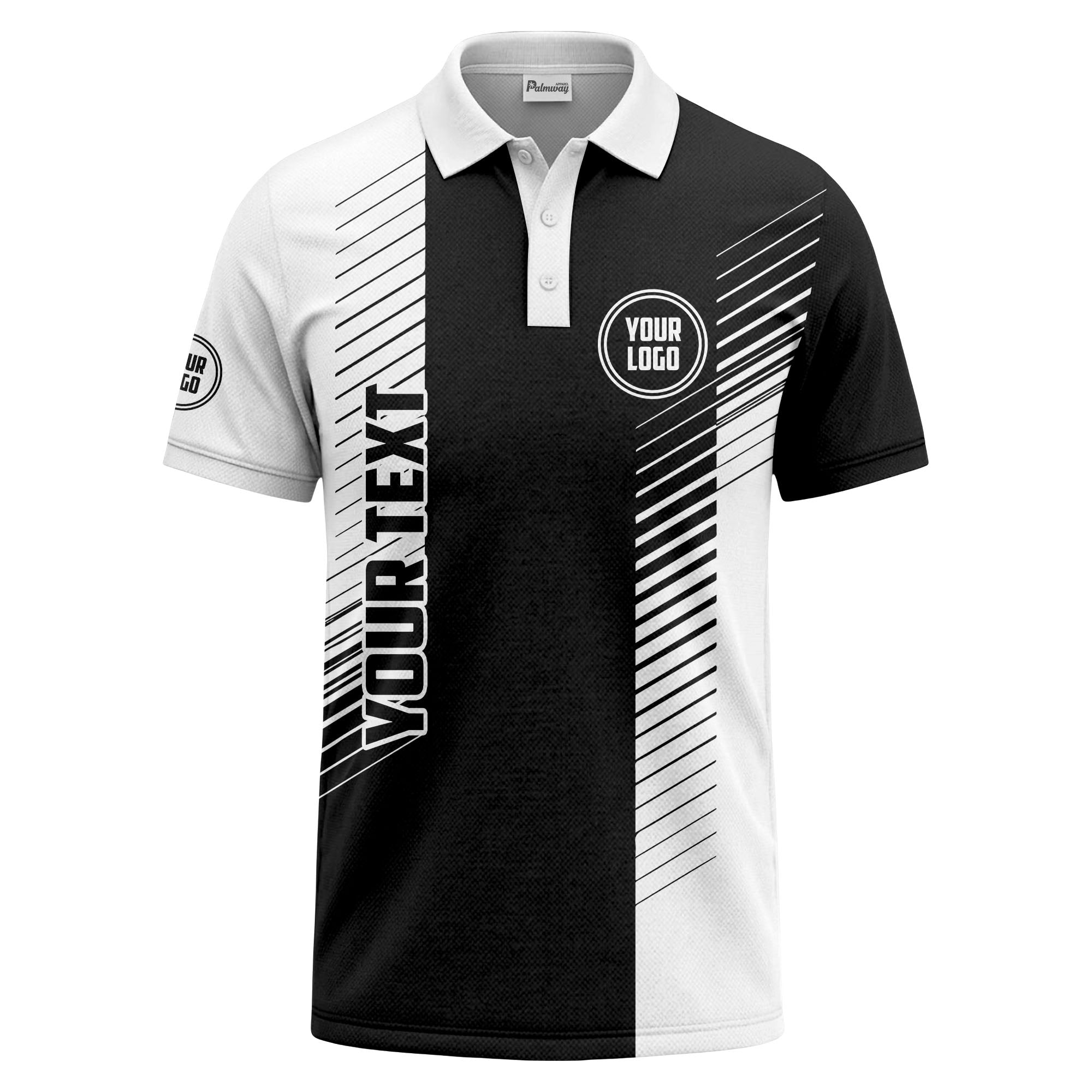 bold diagonal black & white stripes custom logo polo shirt