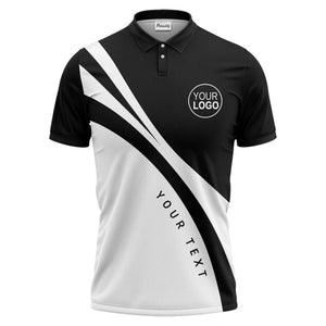 bold diagonal stripes custom logo black white gray modern golf polo shirt