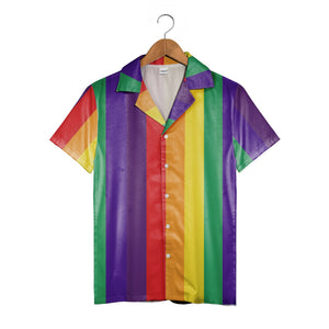 Bold Vertical Rainbow Hawaiian Shirt in Vivid Primaries