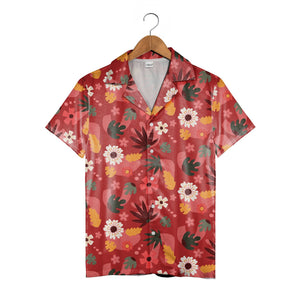 Botanical Garden Hawaiian Shirt in Rich Maroon with Mixed Florals