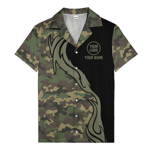 camouflage palm tree silhouette black panel hawaiian shirt