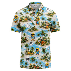 cartoon ducks & palm trees beach vacation polo shirt