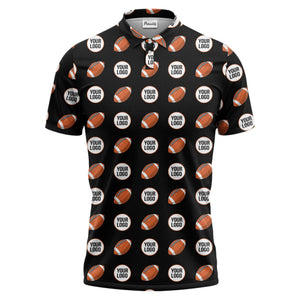cartoon football logo circle repeat black sports polo shirt for men