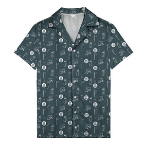 cartoon golf carts & clubs fairway fun dark green hawaiian shirt for men