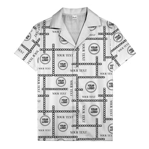 chain link grid custom logo text monochrome black white hawaiian shirt