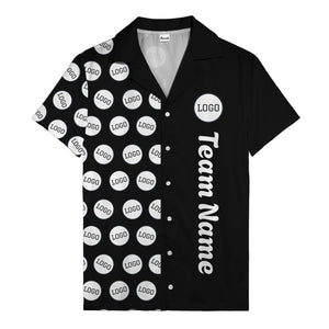 circle logo columns & team name text graphic black white hawaiian shirt