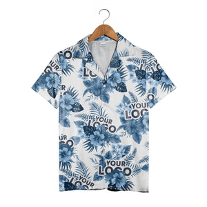 Clean White Corporate Hawaiian Shirt with Monstera Leaf Logo Design