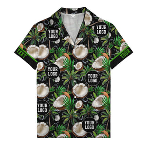 coconut palms & ice cubes on black beach photo hawaiian shirt for men