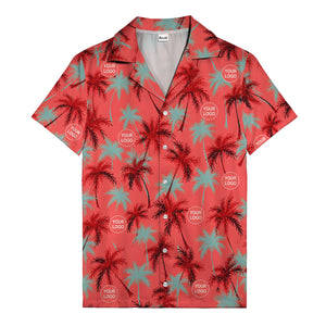 coral red watercolor palm trees & custom logos hawaiian shirt
