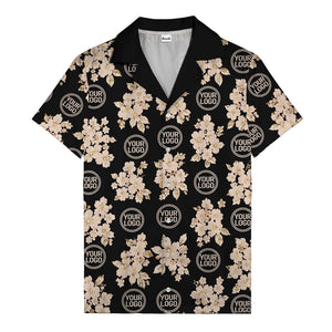 cream floral bouquets & gold circular logos watercolor hawaiian shirt