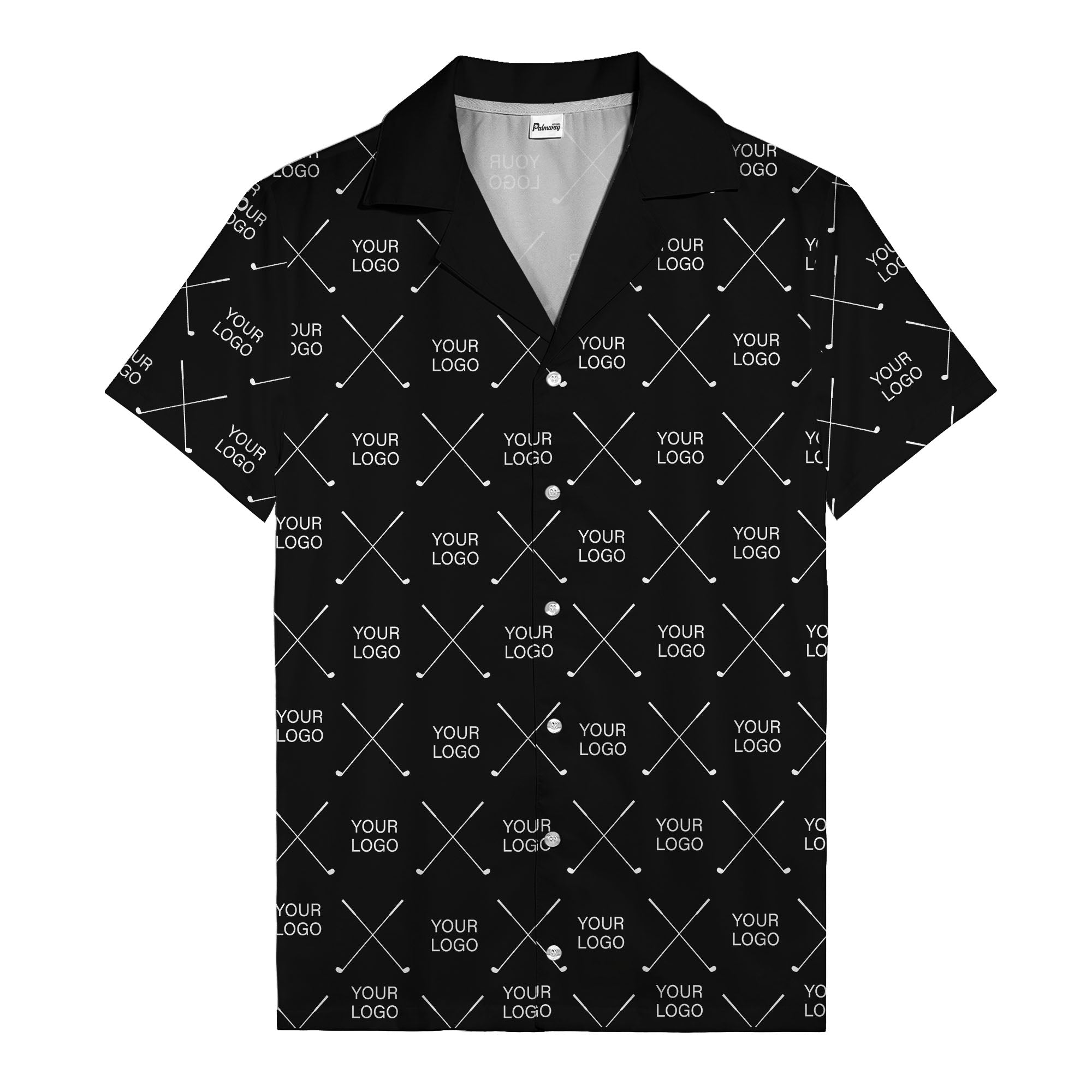 crossed golf clubs logo repeat pattern hawaiian shirt for men