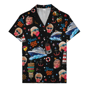 cruise ship faces & cocktail signs cartoon hawaiian shirt