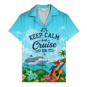 cruise ship parrot & guitar beach scene hawaiian shirt
