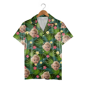 Custom Child Face Hawaiian Shirt with Tropical Hibiscus Garden