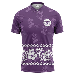 custom color tropical hawaiian polo shirt | hibiscus & palm tree all-over print