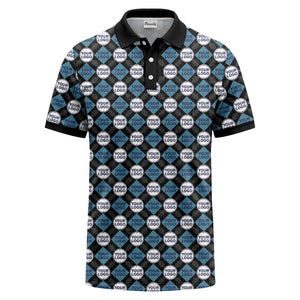 custom diamond grid circular logos polo shirt for men