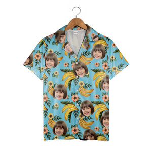 Custom Face Child Banana Leaf Hawaiian Shirt in Bright Yellow Tropical
