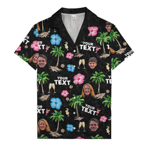 custom faces palm trees hibiscus watercolor hawaiian shirt for men
