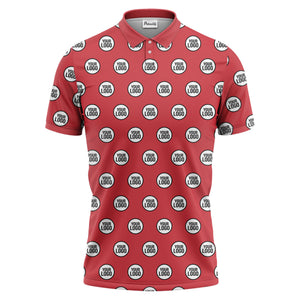 custom geometric circles logo polo shirt in red white black for men