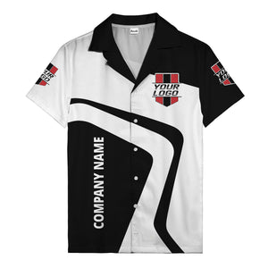 custom logo geometric stripe corporate hawaiian shirt for men