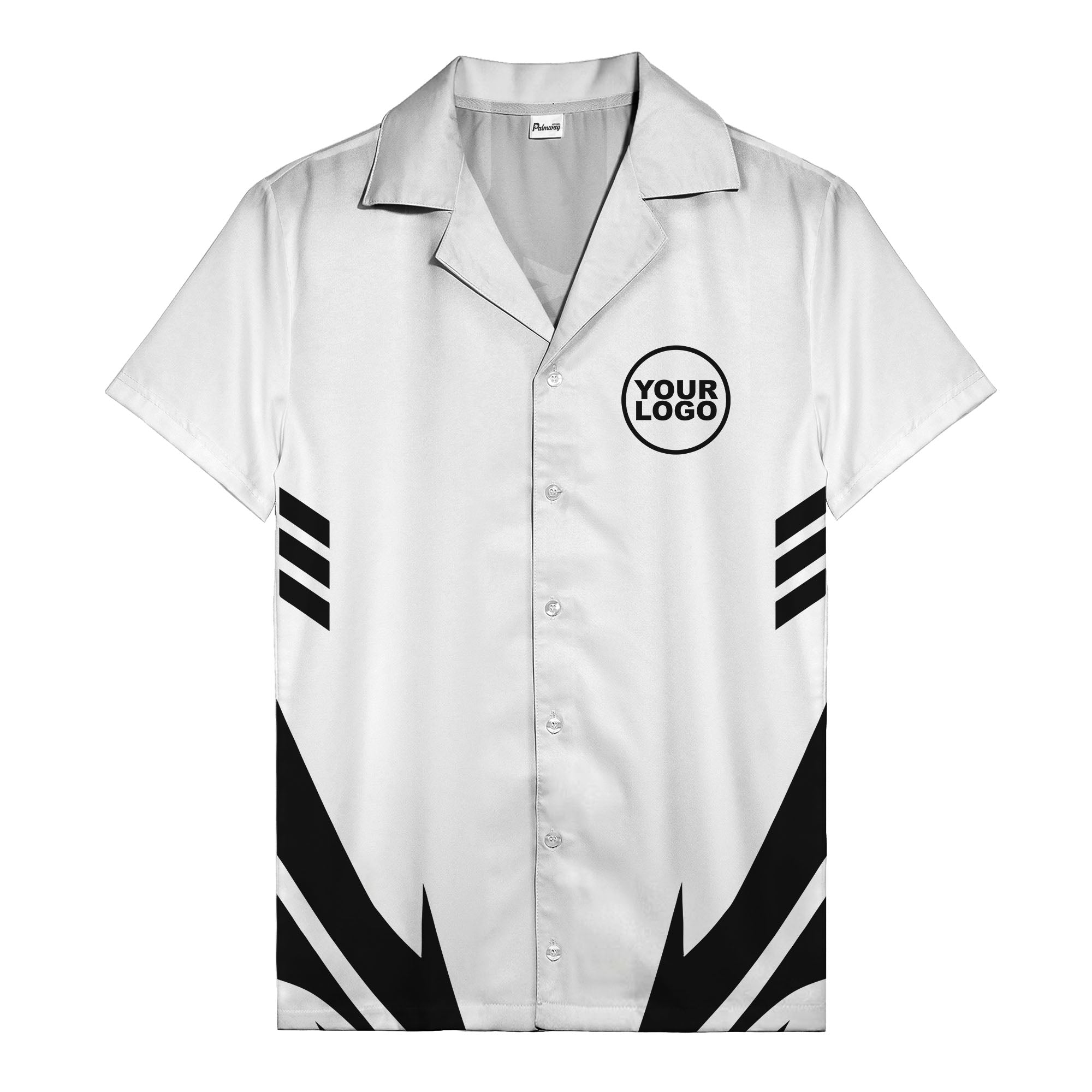 custom logo geometric stripes hawaiian shirt men's aloha button down