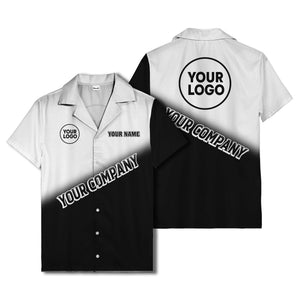 custom logo gradient black white corporate hawaiian shirt