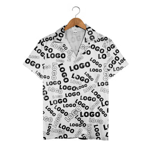 Custom Logo Hawaiian Shirt - Black White Typographic Text Repeat Monochrome Design